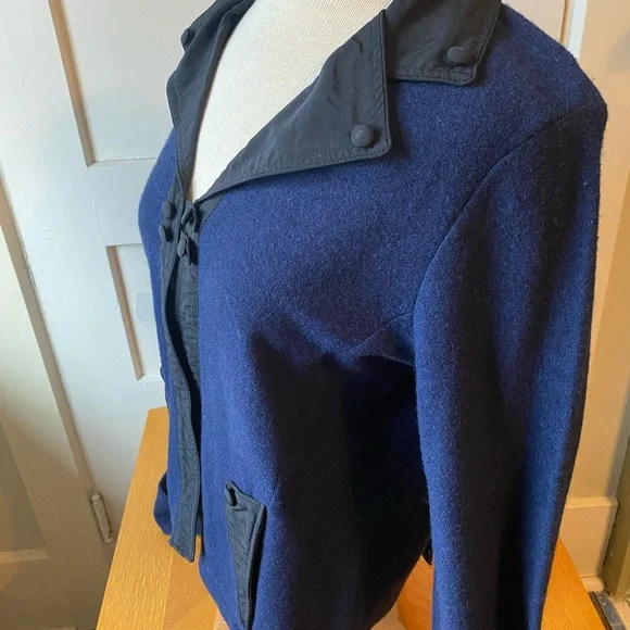 Anthropologie Lambs Wool Dark Blue Blazer Jacket Large NEW - Picture 2 of 9